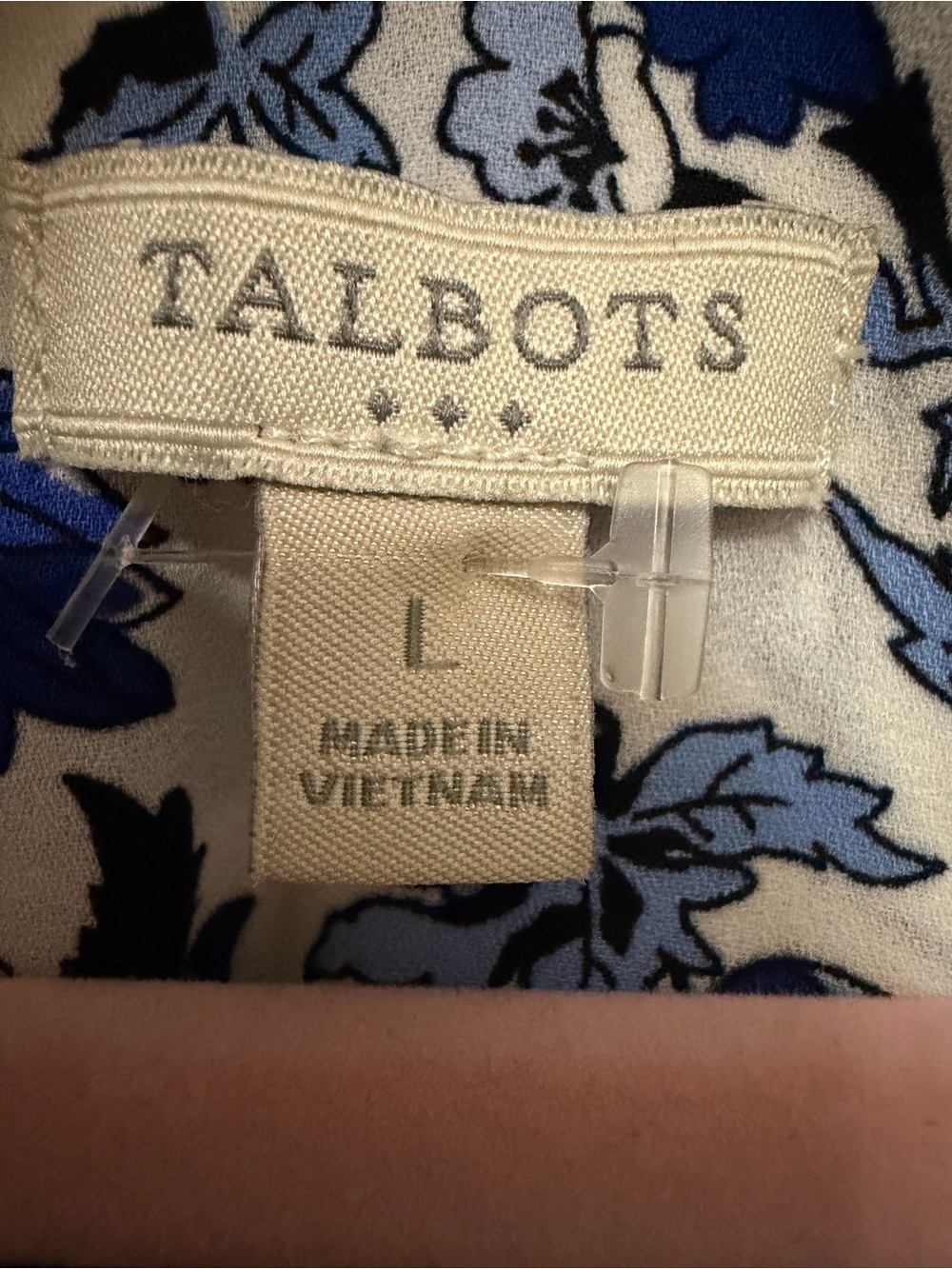 Talbots Blue and Cream Lace Embroidered Trim Floral Blouse Sz Large - Picture 11 of 17